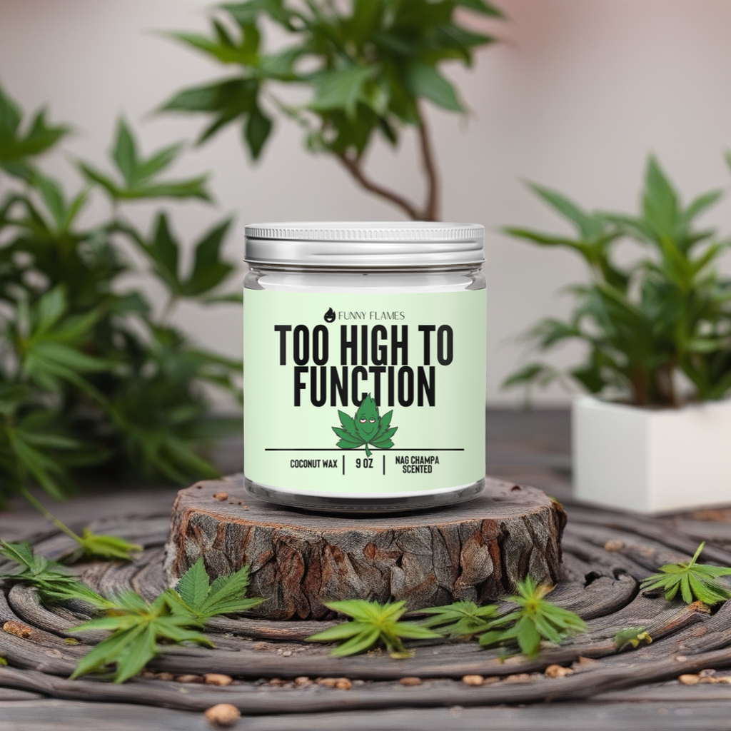 Too High To Function - Funny 420 Candle Gift